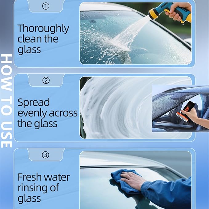 Glass Emulsion Cleaner, Car Glass Oil Film Remover, Roll-On Glass Guard with Brush, Anti-Fog Windshield Cleaner Removes Oil Grease Fog for Clear Driving Visibility