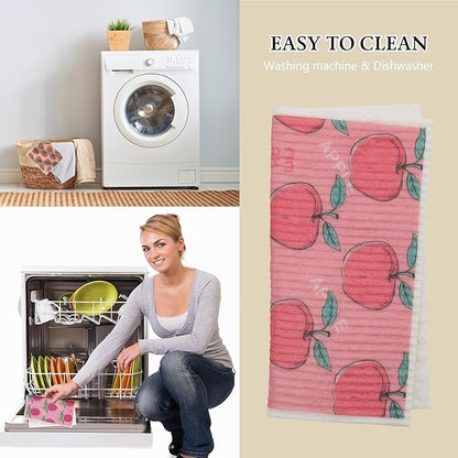 6 Pack Swedish Dishcloths for Kitchen |Watercolor Dish Towels | Reusable Paper Towels Washable | Non-Scratch Cellulose Sponge Cloths | No Odor, Biodegradable, Swedish Cloths, Fruits-2