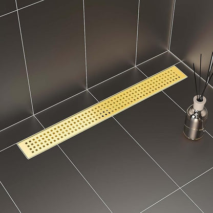 SaniteModar Linear Shower Drain, Gold Shower Drain 24 inch with Removable Grate,Brushed 304 Stainless Steel Linear Drain with Hair Strainer & Leveling Feet