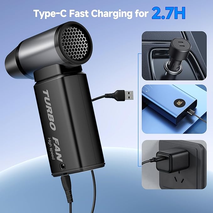 Multipurpose Electric Air Duster, Powerful Palm Size, Cordless Air Blower, Clean Hard-to-Reach Areas of Any Surface, 110,000 RPM Mini Blower, Fast Charging, Durable, 6 Speed, No Canned Air Needed