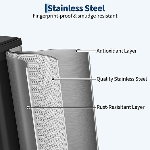 16 Gallon/60 L Dual Trash Can, Stainless Steel Garbage Can with Soft-Close Lid & Step Pedal, 2 x 8 Gallon Commercial Double Recycling Bin with 2 Removable Inner Buskets for Kitchen Office, Silver
