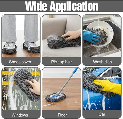 10 Pcs Mop Slippers Socks Floor Cleaning, 5 Pairs Microfiber Shoe Covers Dust Soft Washable Reusable Foot Socks for Woman Man House Kitchen (Grey)