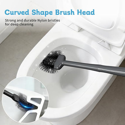 Sellemer Toilet Brush and Plunger Set, Curved Design Head Toilet Bowl Brush for Deep Cleaning, Heavy Duty Plunger for Bathroom, Grey, 1 Pack