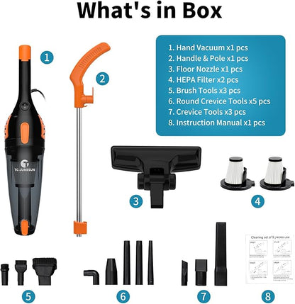 TC-JUNESUN Corded Vacuum Cleaner, 12 in 1 Ultra-Lightweight Vacuum Cleaners for Home 15KPa Powerful Suction Stick Vacuum with Washable HEPA Filter for Home, Car, Pet Hair, Carpet, Hard Floor