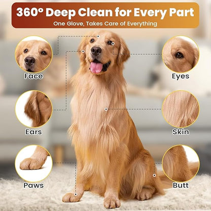 Thick Pet Glove Wipes for Dog & Cat Unscented, Cleaning & Deodorizing Grooming Gloves Wipes, No-Rinse Grooming Wipe for Daily Care and Travel, Ears Face Paws Butt Clean,Hypoallergenic&Gentle
