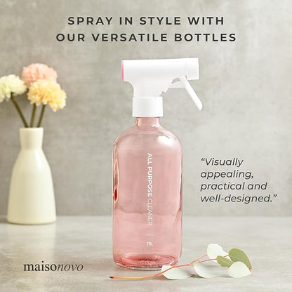 MAISONOVO Glass Spray Bottles 16 Oz Pack of 2 - Pink Spray Bottle For Hair with Fortified Glass & Fine Mist Pumps - Ideal for Salons, Barbers, Stylists, Pet Groomers & Daily Hair Care - 16 Labels