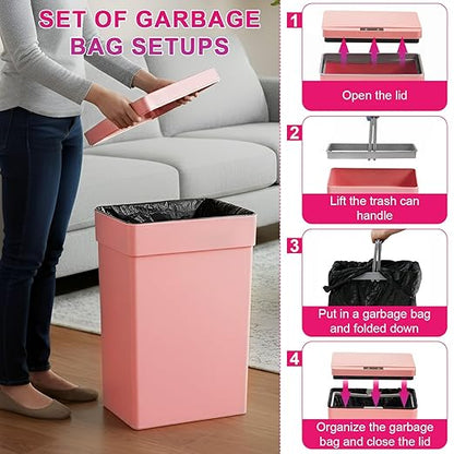 PayLessHere 13 Gallon 50 L Trash Can with Lid Plastic Kitchen Trash Bin Automatic Touch Free Motion Sensor Trash Can (4, Pink)