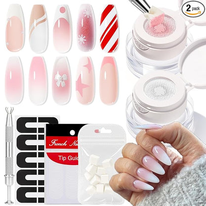 modelones Pat Paint Gel Nail Polish, 2 Colors Soak Off UV Patting Gel Polish Pigmented Colors for Ombre & Gradient & Blush Blooming & French Tip Nail Art, Ivory Blush