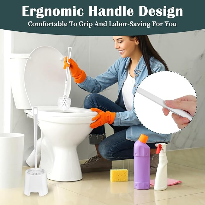 12sets toilet brush and holder set white disposable Toilet Bowl Brush and Plastic Holder Bathroom Deep Cleaning Combo with Caddy Stand Professional Janitorial Scrub Brushs Cleaning Accessor