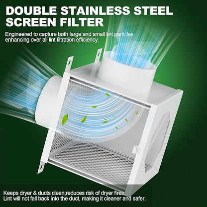 Dryer Lint Trap,Indoor Lint Trap for Dryer with 4inch Dryer Vent Hose, 2 Clamps, 3 Stainless Steel Mesh &Aluminum Foil Tape Cleaning Brush for Electric Clothes Dryers - Dryer Duct lint Trap (Metal)