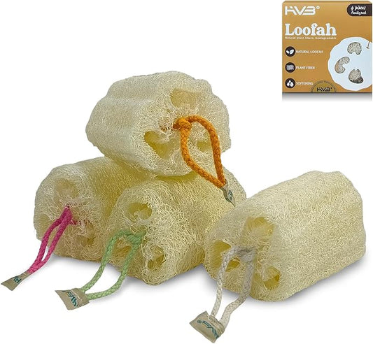 HVB Natural Loofah Exfoliating Bath Scrub, Bath Sponge, Unisex, Suitable for Both Body and Facial Use, Excellent Cleaning Effect. Pack of 4 (1 Box)