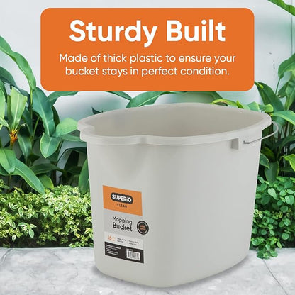Superio Plastic Bucket Mop with Handle and Spout for Floor Cleaning (Soft Grey)