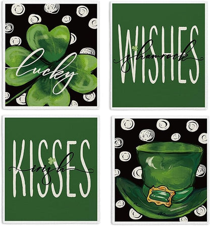 Lucky Wishes Green Swedish Dishcloths for Kitchen, Swedish Dish Cloths for Four-Leaf Clover, 4 Pack Dish Towels for Kitchen, Papaya Reusable Paper Towels Washable