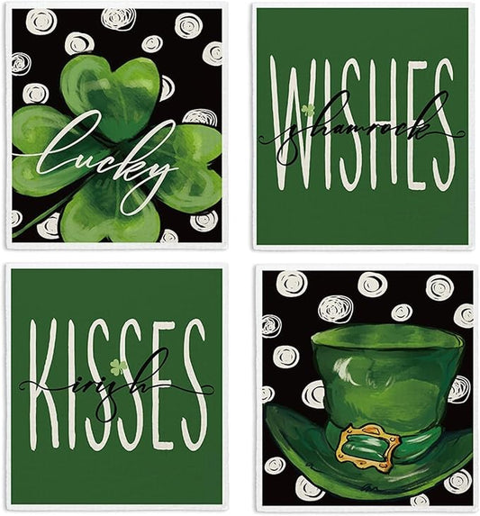 Lucky Wishes Green Swedish Dishcloths for Kitchen, Swedish Dish Cloths for Four-Leaf Clover, 4 Pack Dish Towels for Kitchen, Papaya Reusable Paper Towels Washable