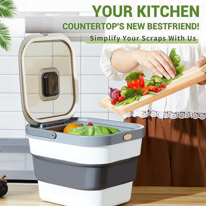 Reallnaive Collapsible Compost Bin for Kitchen Countertop 3.2 Gallon Compost Bucket for Kitchen with Lid Odorless Compost Bin Countertop with 20 Compost Bags and 1 Carbon Filters