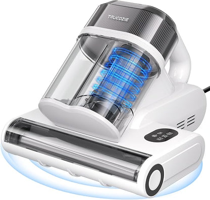 Trucozie Mattress Vacuum Cleaner with 275nm UV-C Light & 149℉ Heat, 16Kpa Powerful Suction Bed Vacuum for Pet Hair & Dander, Smart Dust Sensor, Anion & Aromatherapy, Corded for Bed, Sofa, Couch, White
