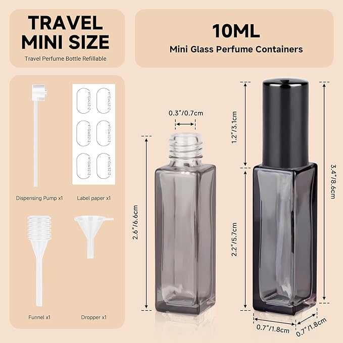 Perfume Refill Bottle, Mini Leak-proof Portable Perfume Travel Refillable Dispenser, 3pcs 10ml Empty Atomizer Sprayer, Pocket Glass Bottle with Funnel and Pipette for Cologne (Dark Gray)