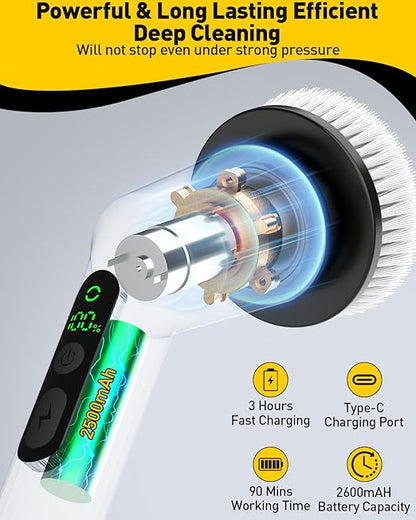 Electric Spin Scrubber for Cleaning Bathroom, Shower Scrubber Cordless Cleaning Brush with IPX7 Waterproof & 2 Speed, 3 Brush Heads, Bathroom Cleaning Supplies for Shower Tub Kitchen Tile Toilet Sky