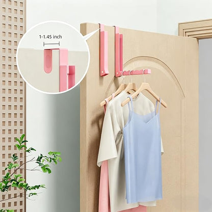 2 Pack Pink Over The Door Hooks, Over The Door Hanger, Folding Over The Door Drying Rack for Laundry,Foldable Over The Door Clothes Hanger,Small Clothes Drying Rack for Dorm Portable