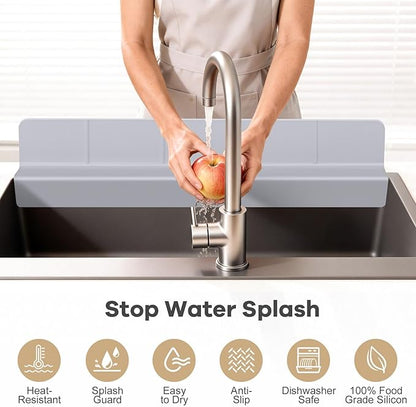 Sink Splash Guard with Suction Cups, 23", Silicone Water Guard for Kitchen & Bathroom, Faucet & Countertop Protector, Easy Install, Dishwasher Safe