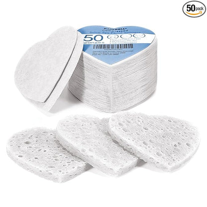GAINWELL 50-Count Heart Shape Compressed Facial Sponges for Daily Facial Cleansing and Exfoliating, 100％ Natural Cosmetic Spa Sponges for Makeup Remover, White