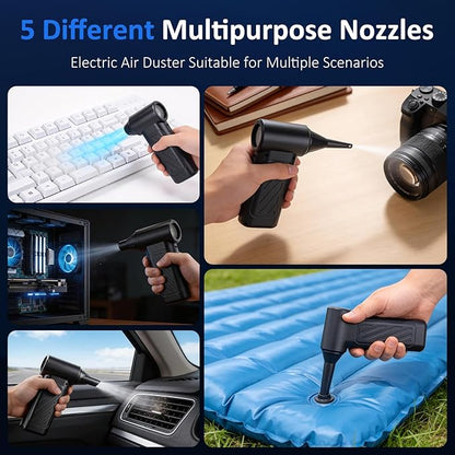 Compressed Air Duster, 130,000RPM Ultra-Powerful Cordless Electric Air Duster with 4000mAh Rechargeable Battery, 3-Gear Adjustable Air Blower for Keyboard, Computer, Car, Home Cleaning