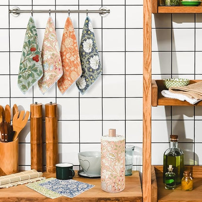 Whaline 36 Pcs Reusable Paper Towels Paperless Towels William Morris Vintage Flower Washable Cotton Cloths with Roll for Kitchen Bathroom Cleaning