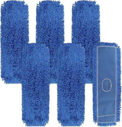 Commercial 24 Inch Dust Mop Head: Replacement Sweeper and Janitorial Industrial Dust Mop Head for Floor Cleaning, Office, School, Restaurant, Hospital (Blue - 6 Pack)