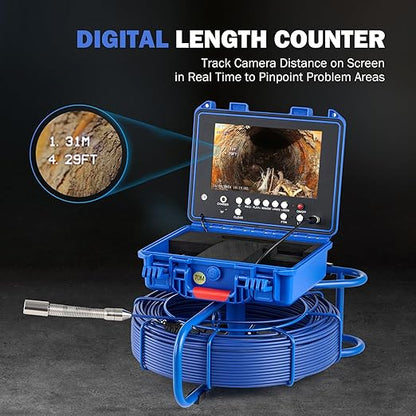 ZELCAN Self-Leveling Sewer Camera, Drain Camera 230FT with 9 in. LCD Screen, Waterproof IP68 Borescope Plumbing with 12 LED Lights, Included 32GB Card, with 512Hz Transmitter(Without Locator)