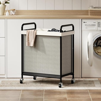 WOWLIVE Rolling Laundry Hamper with Wheels, 90L Laundry Basket with Removable Liner Bag, Laundry Sorter with Metal Handle, Large Capacity Clothes Hamper for Laundry Room, Bathroom and Dorm, Beige