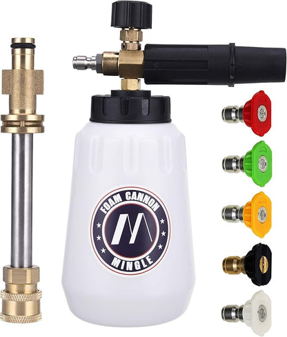 M MINGLE Foam Cannon, Compatible with Sun Joe SPX Series Pressure Washer, with 5 Nozzle Tips, 1/4 Inch Quick Connector