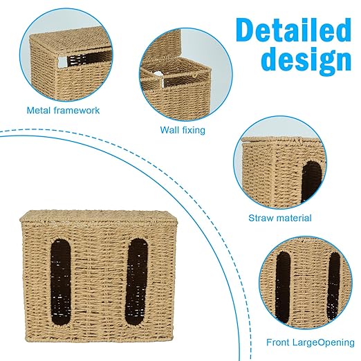 Trash Bag Holder Dispenser, Wall Mount Garbage Bag Storage Organizer Under Sink with Lid, 2 Slot Plastic Bag Holder for Kitchen Cabinet, Bag Container for Grocery Bags, Paper Rope