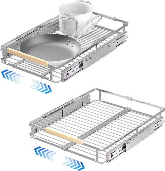 2Pack Pull Out Cabinet Organizer, 12.2~17.9"W x 22.5"D Expandable Pull Out Shelves for Kitchen Cabinets, Heavy Duty Metal Slide Out Pantry Shelves Sliding Shelf for Home Kitchen,Under Sink,Wardrobe