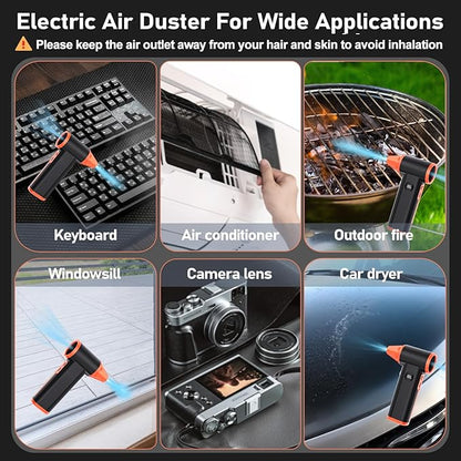 Compressed Air Duster Rechargeable Electric Air Duster for PC Keyboard Mini Dust Blower 130000RPM Cordless Air Blower Jet Dryer Turbo Fan Handheld Blower for Car Home Office, Black-Orange