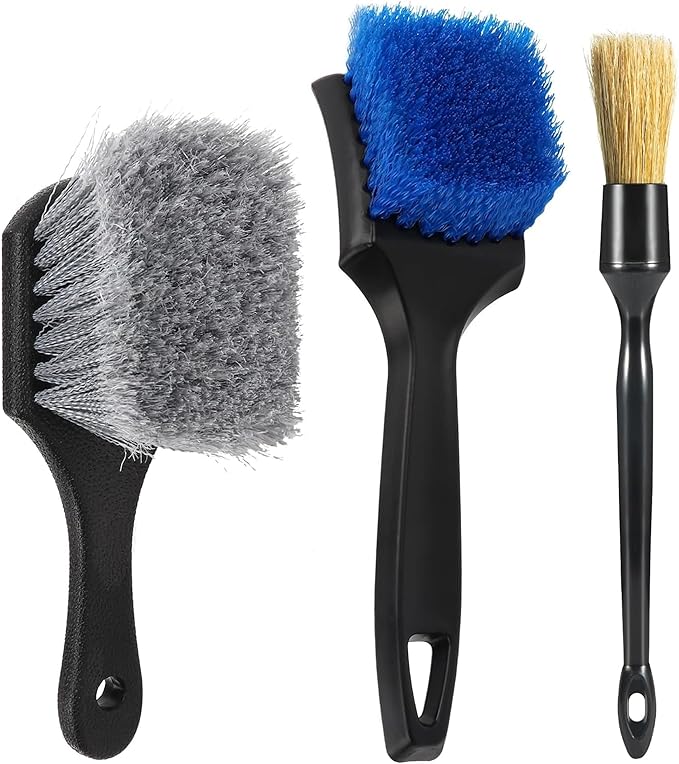 3Pcs Wheel Brush Kit, Soft Stiff Bristle Car Wheel Cleaner Brush for Tire & Rim Cleaning, Safe for Cars, Trucks, SUVs, Motorcycles, RVs - Ideal for Car Detailing (3)