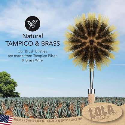 LOLA - The Original- Pot & Pan Brush, Heavy Duty Brass Wire & Tampico Bristles, Handle Made from Sustainable Birch Wood for Cleaning, 1 Pack