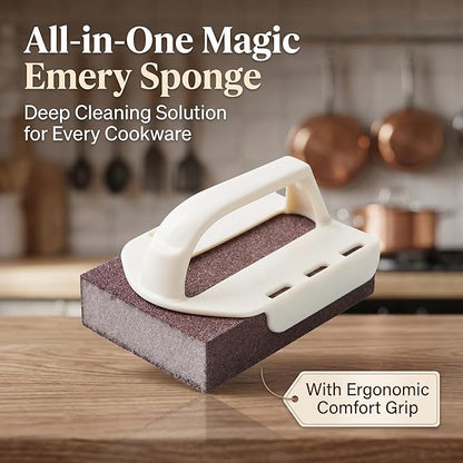 Magic Emery Cleaning Sponge,Heavy Duty Nano Sponge Eraser, Magic Carbide Cleaning Sponge for Rust & Grease Remover, Steeli Sponge Alternative, Magic Eraser Sponge for Pans(4 Sponges with Handle)