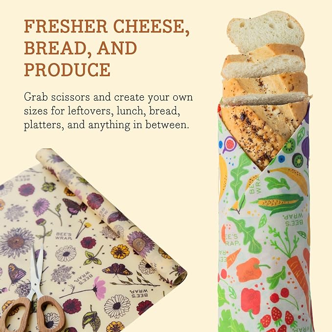 Bee's Wrap Beeswax Wraps for Food - Cut to Size 14x52" Beeswax Wrap Roll - Plastic Free Made in USA Reusable Natural Food Wrap - Garden Party