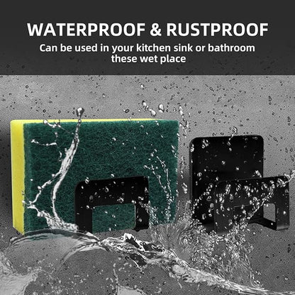 2Pcs Sponge Holder for Kitchen Sink,Premium SUS304 Stainless Steel Waterproof Sink Caddy,Quick Drying - Black