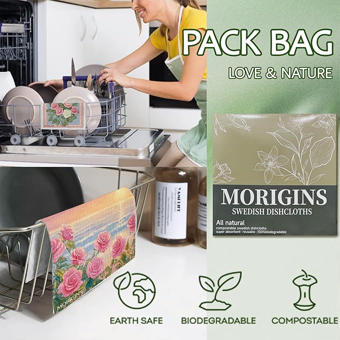Swedish Kitchen Towel Set Absorbent Cellulose Sponge Cloth Biodegradable Ideal for Household Kitchen Cleaning 8-Piece Set Reusable Kitchen Towel Set