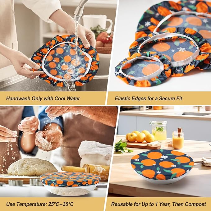 4PCS Reusable Beeswax Bowl Covers for Bread Proofing, Washable Sourdough Proofing Covers, Elastic Cotton Dish Domes for Food Storage