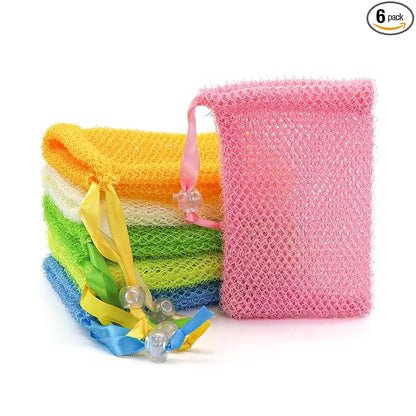 6 Pack Soap Bags, Colorful Soaps Saver Bag Mesh Soap Bags for Soaps Bars, Hangable Exfoliating Pouch with Drawstring for Shower Bath (Pink, Yellow, Orange, Blue, Green, Beige, 3.5''x5.5'')