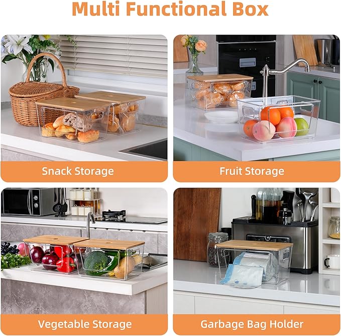 iEGrow 3 Packs Trash Bag Holder,Stackable Trash Bags Dispenser with Bamboo Lid,Extra Large Garbage Bag Holder for Kitchen, Laundry Room,Under Sink Storage Organization