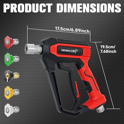 High Pressure Washer Gun, 4000 PSI Max, 5 Nozzles & Anti-Kink Swivel, 1/4” Quick Connect, Compatible with M22-14, Car Wash, Foam Cannon, Power Washer (Not for Garden Hose)