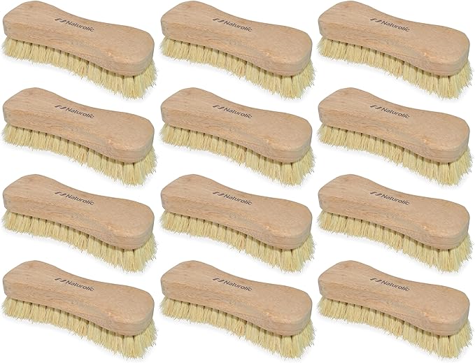 All-Natural Wooden Scrub Brush Set – 12 Pack | Tampico Bristle Scrub Brushes for Cleaning | Soft Floor Scrubber for Tile, Grout, Bathroom, Kitchen & Delicate Surfaces | Commercial Cleaning Supply