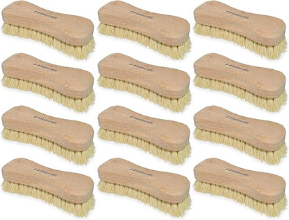 All-Natural Wooden Scrub Brush Set – 12 Pack | Tampico Bristle Scrub Brushes for Cleaning | Soft Floor Scrubber for Tile, Grout, Bathroom, Kitchen & Delicate Surfaces | Commercial Cleaning Supply