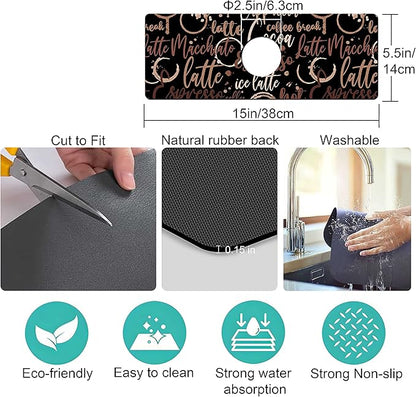 Kitchen Sink Splash Guard Faucet Mat Super Absorbent Fast Drying Mat Sink Gadgets Splash Guard Behind Faucet Drip Catcher for Kitchen (Coffee, 15x5.5in)