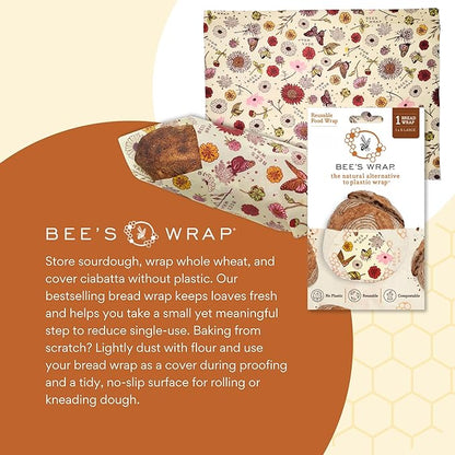 Bee's Wrap Beeswax Wraps for Bread - Beeswax Bread Wrap for Sourdough & Bread Storage - Plastic Free Made in USA Reusable Natural Food Wrap - Meadow Magic