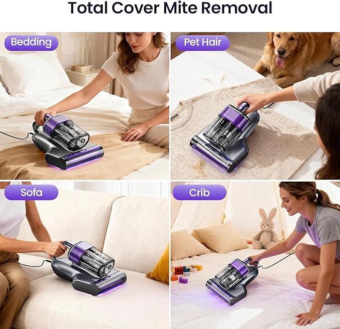 Maircle Mattress Vacuum Cleaner with UV Light, Bed Vacuum with Dust Detection, 16KPa Handheld Vacuum with LED Display, 40,000 Beats/Min Tapping, 150°F Heat, HEPA Filter for Bed, Couch