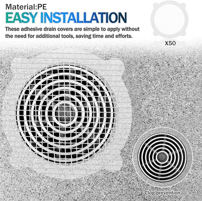 POPETPOP 50 Pcs Disposable Shower Drain Hair Catcher Mesh Stickers Round Adhesive Floor Drain Covers for Bathroom and Kitchen Hair Stopper
